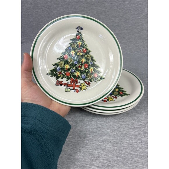 CHRISTMAS TREE Plates, 4 Small 7.5”, Stone Ware, Lynn’s, Vintage - Picture 16 of 16